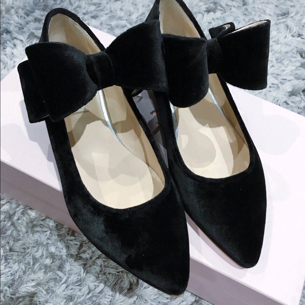 Prolly plume black velvet Bonnie bow flat